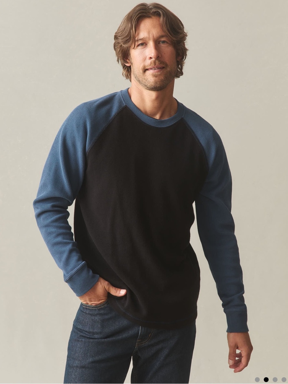 American Giant Mens Ribbed Raglan Colorblock Long sleeve casual Shirt thermal